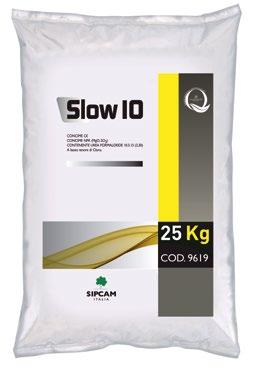 CONCIMAZIONE DI FONDO La formula equilibrata di SLOW 10 basata su macro e meso-elementi, granulometria uniforme e presenza di azoto a lento rilascio, assicurano la disponibilità dei nutrienti