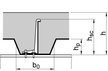 solaio X-HVB Massima altezza della lamiera grecata h p [mm] b 0 h p 1.8 1.0 < b0 h p < 1.8 b 0 h p 1.