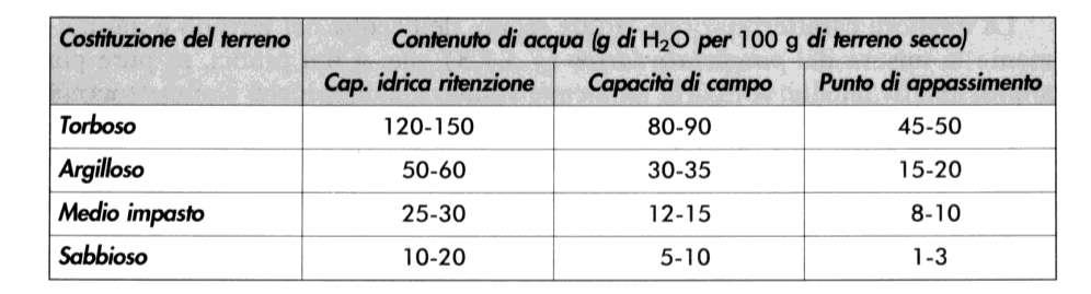 Contenuto idrico in terreni a diversa costituzione