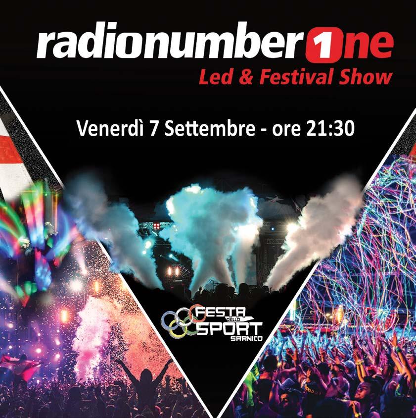 Programma Venerdì 18:30-19:30 CONVOCAZIONE ASSOCIAZIONI 19:30 - INAUGURAZIONE CON SFILATA DELLE ASSOCIAZIONI SPORTIVE PALCO PRINCIPALE 21:30 SERATA RADIO NUMBER ONE LED SHOW PALCO PRINCIPALE 21:15