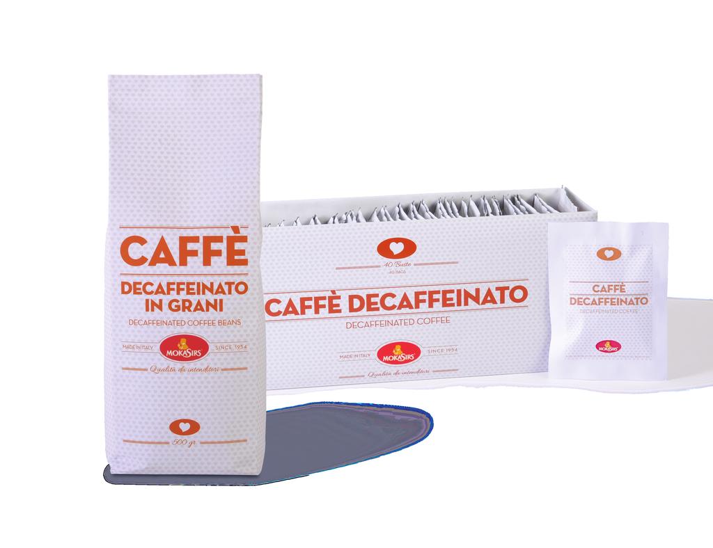 CAFFÈ IN GRANI n COFFEE BEANS DECAFFEINATO con un contenuto di caffeina inferiore allo 0,10%, il caffè decaffeinato mokasirs esalta il piacere e il gusto di un vero espresso decaffeinato che può