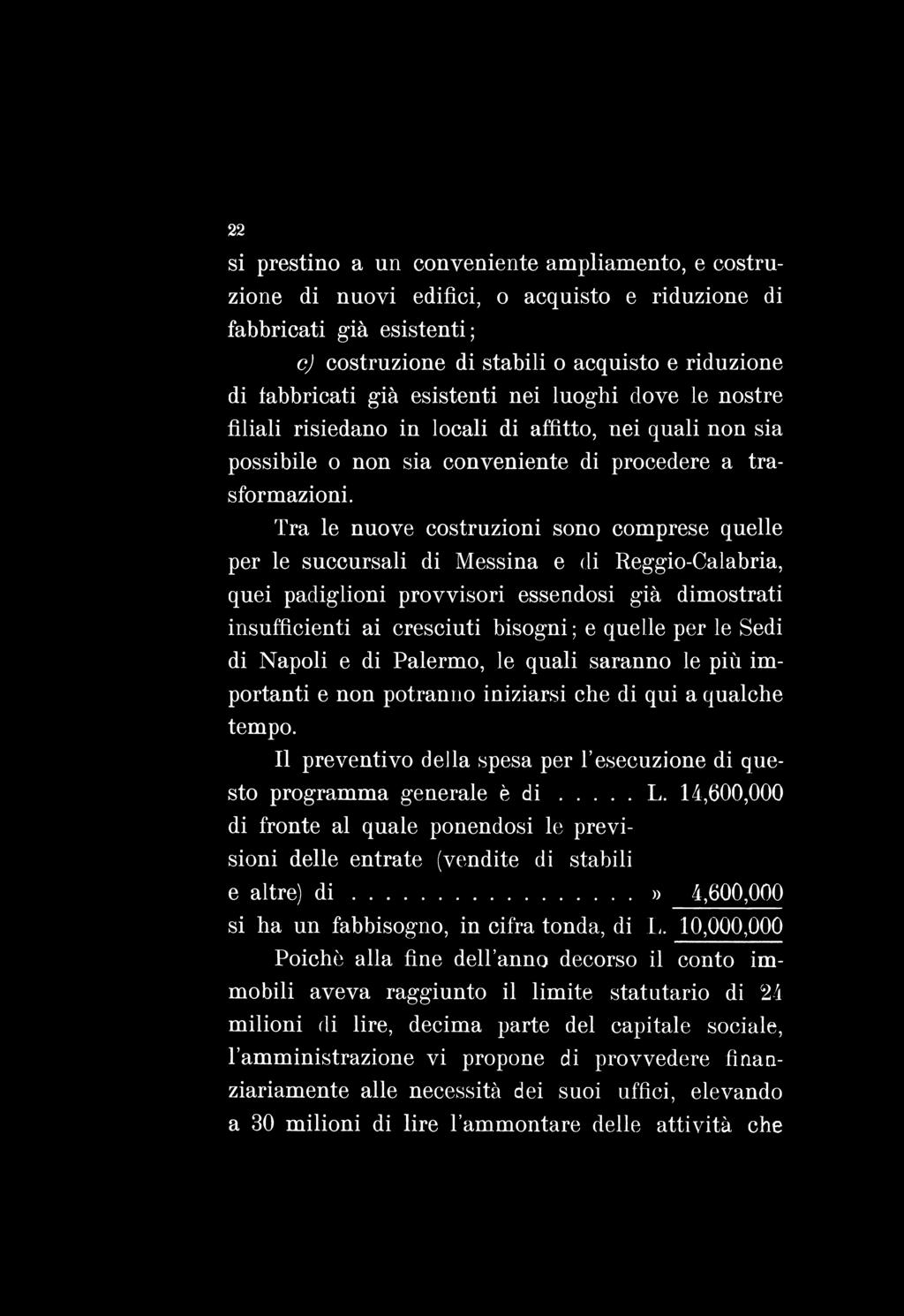 22 si prestino a un conveniente ampliamento, e costruzione di nuovi edifìci, o acquisto e riduzione di fabbricati già esistenti; c) costruzione di stabili o acquisto e riduzione di fabbricati già