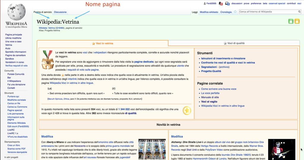 I namespace Sono i prefissi di alcune pagine Servono ad identificare il contesto delle pagine Esistono molti namespace, alcuni sono: Namespace principale: per le pagine di contenuti, non si indica in