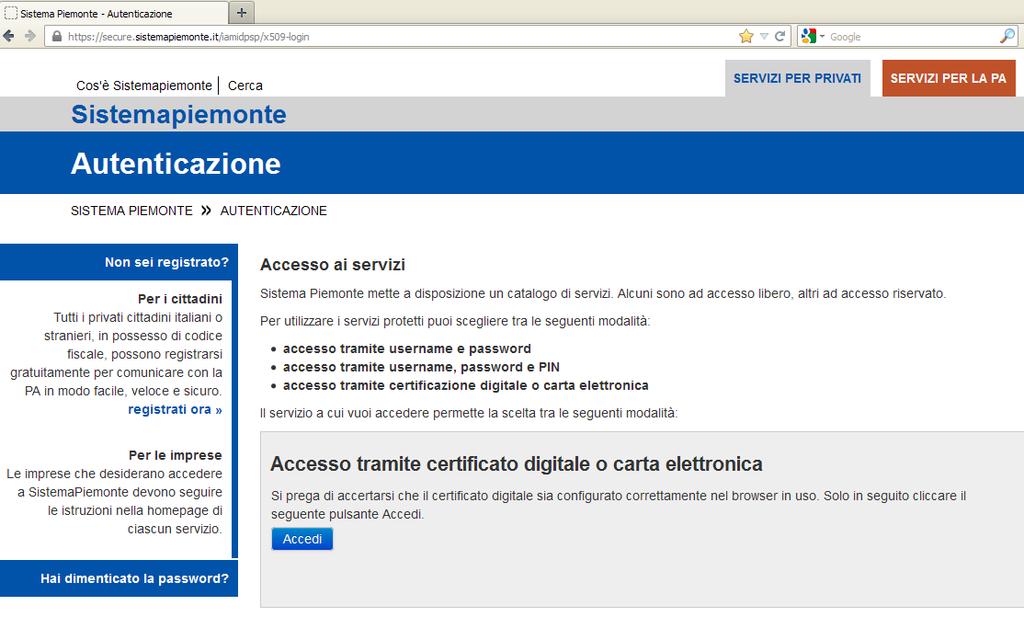 Visualizzare il link http://www.sistemapiemonte.