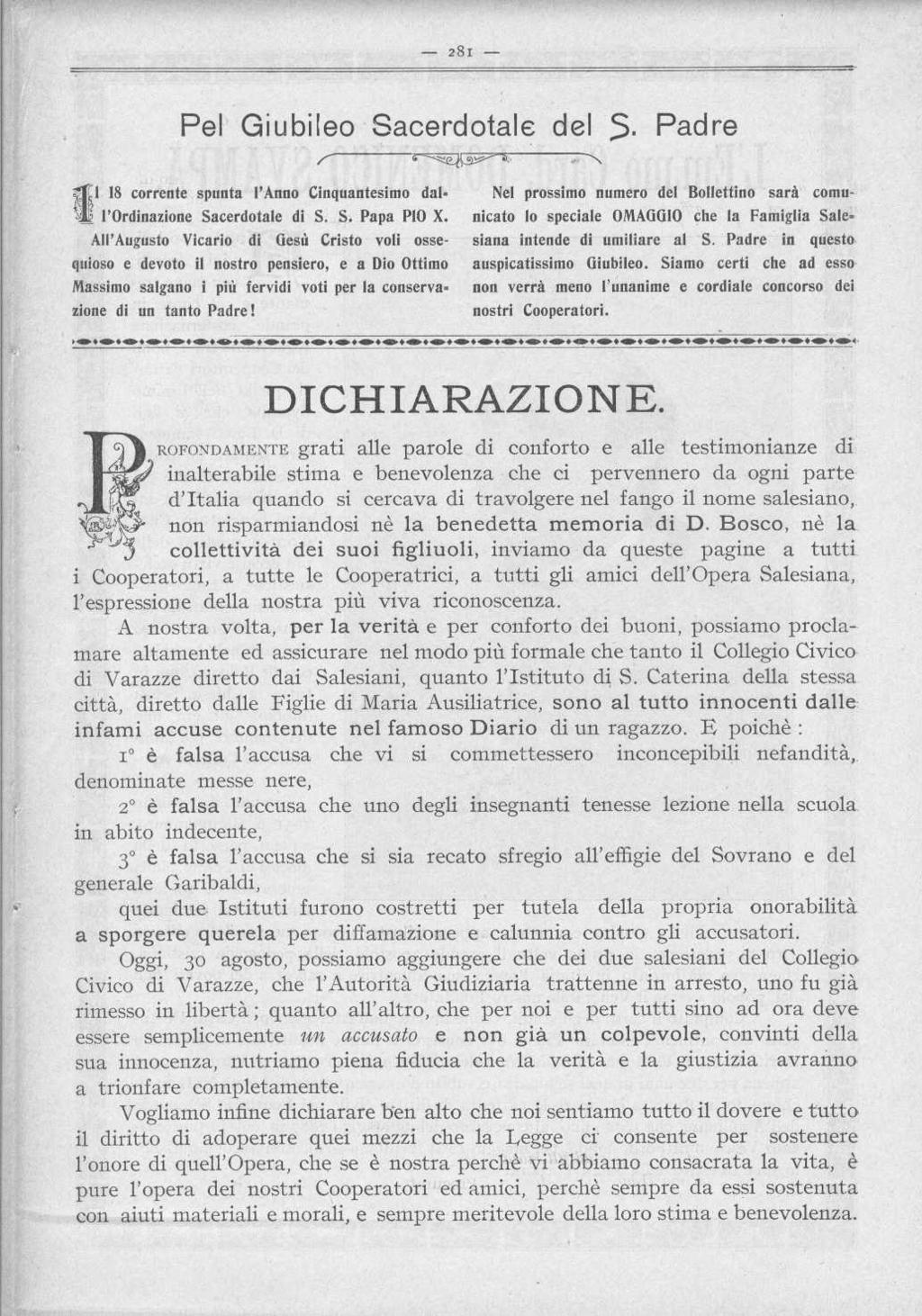 corrente spunta dal. Pel Giubileo Sacerdotale del s. Padre I l18 l'anno Cinquantesimo l'ordinazione Sacerdotale di S. S. Papa PIO X.