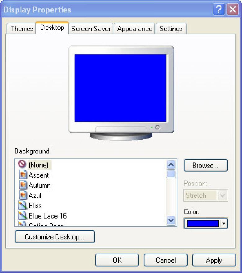 Impostare l'immagine di sfondo su (Nessuno). Se il Colore dell'elenco a discesa non è blu, fare clic sull'elenco a discesa Colore e selezionare il colore blu.