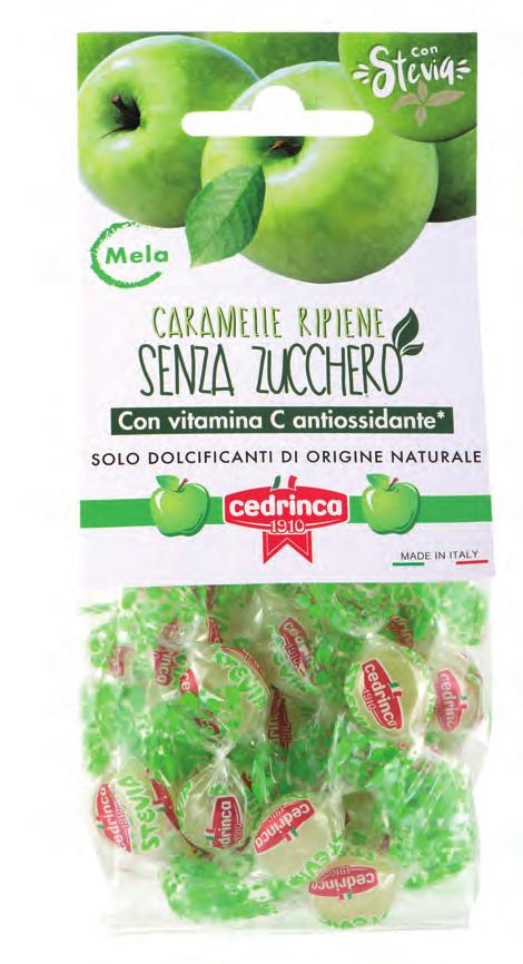 RIPIENA 100% NATURALE CON VITAMINA C CON STEVIA SENZA ZUCCHERO SENZA ASPARTAME STEVIA MELA RIPIENA Caramella ripiena senza zucchero con stevia e vitamina C.