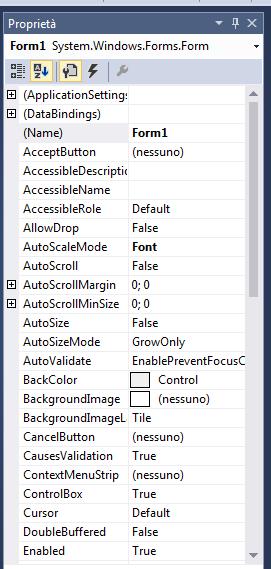 Creare un Form La PROPRIETÀ è un attributo che definisce una determinata caratteristica di un oggetto, in questo caso del form.
