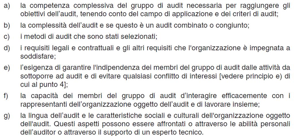 5.4.4 Selezione dei membri del gruppo di audit Gestore identificazione