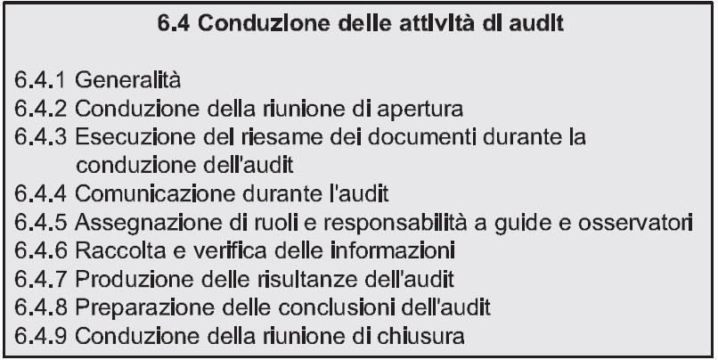 6.4 Conduzione dell attività di audit 6.4.1 Generalità Le attività sono generalmente eseguite secondo il presente schema.