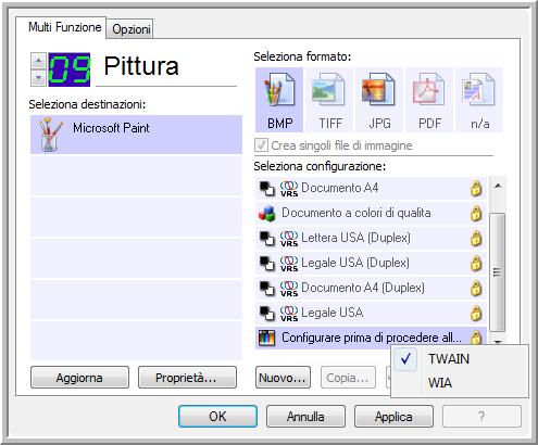 Scansione Configurare prima di procedere alla scansione La selezione dell'opzione Configurare prima di procedere alla scansione determina la visualizzazione di un'interfaccia di scansione quando si