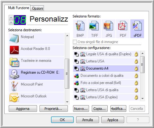 Scansione Scansione e masterizzazione su CD Se al computer è collegato un masterizzatore per CD, è possibile eseguire la scansione direttamente dallo scanner Xerox DocuMate 632 su un CD.