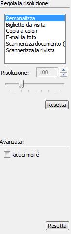 Scansione con l'interfaccia TWAIN Regolazione della risoluzione La risoluzione determina la quantità di dettagli che è possibile visualizzare nell'immagine scansionata.