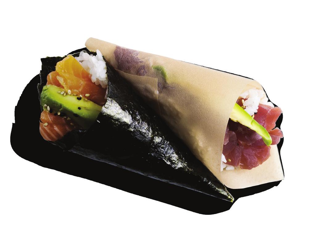 Temaki (1pz)(1pcs) disponibili con alga nori o con alga di soia dal sapore piu delicato CALIFORNIA 4.