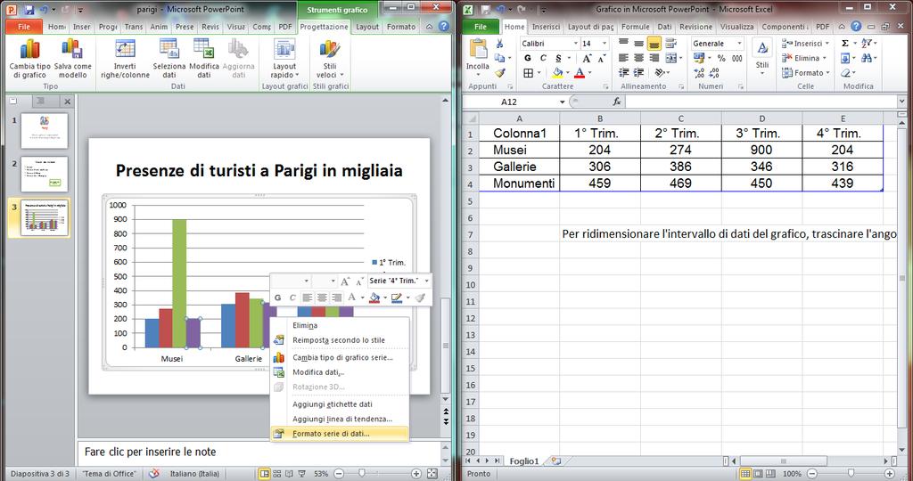 16. Modifica i colori dei grafico. Il procedimento è come in Excel: fai clic con il tasto destro su una delle colonne del grafico.