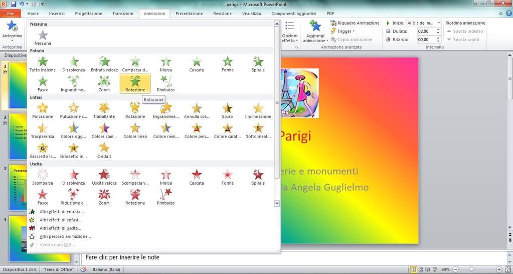 Oppure scegli una transizione differente per ogni diapositiva. 26. Fai clic su Animazioni.