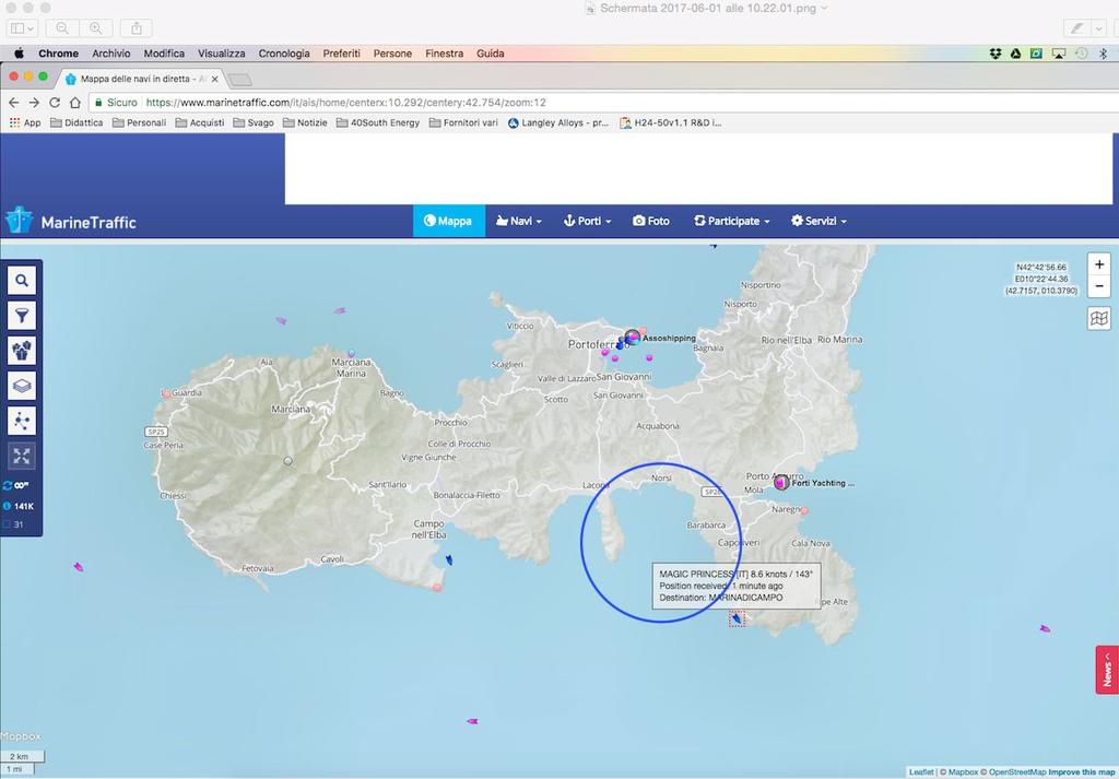 Nella schermata che rappresenta lo schema di separazione del traffico marittimo si nota ancora l imbarcazione adibita al