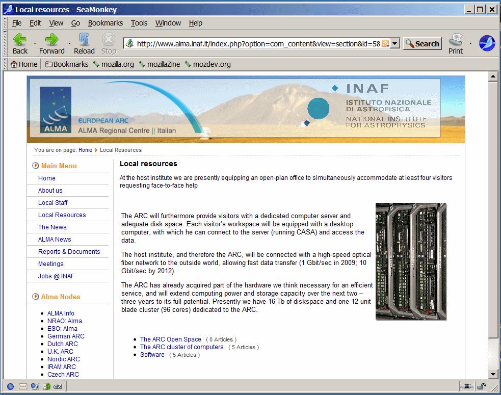 Web Alma: Local Resources Abbiamo: 12 CPU x 96 core 14 Tera spazio disco Rete 10 Gbit/s Casa, AIPS Informazioni Ci