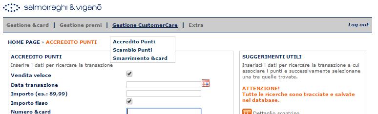 bonus, importo (ovvero i totale punti) e il numero dell &card sarà possibile accreditare punti all &card.