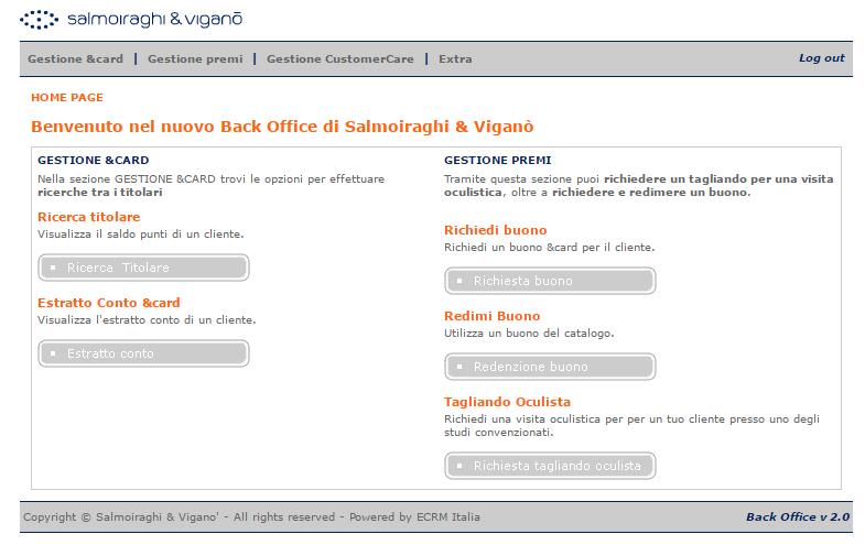 HOME PAGE Dalla pagina principale del Back Office, puoi accedere a diverse funzionalità sia per la gestione dell &card, che