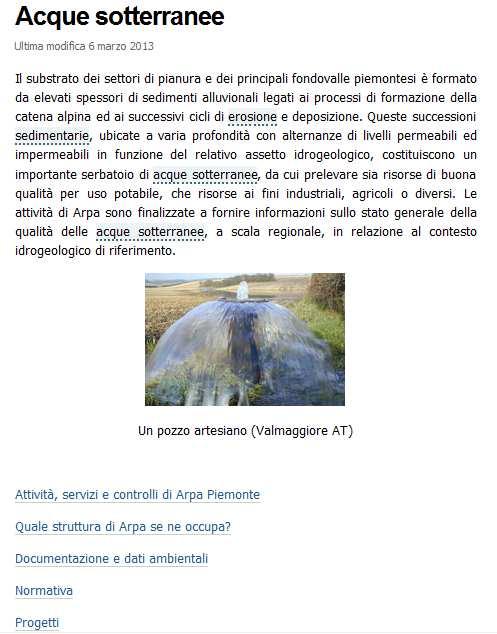 Riferimenti e Documentazione - Acque sotterranee Sito istituzionale ARPA Piemonte
