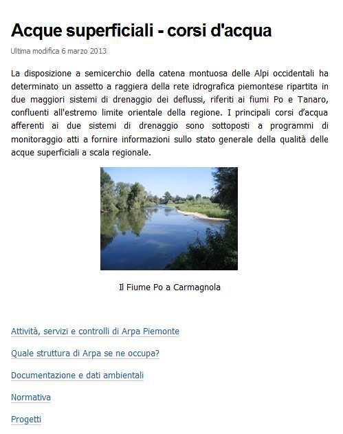 Riferimenti e Documentazione - Acque superficiali Sito istituzionale ARPA Piemonte