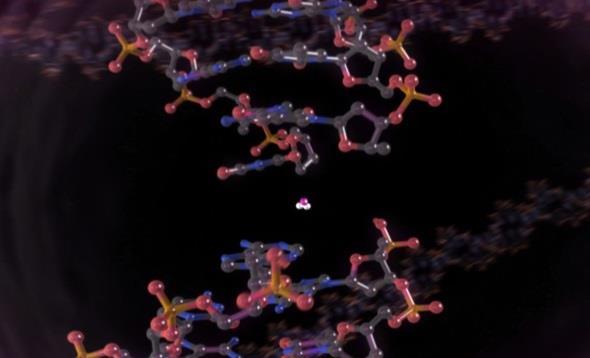 alpha particles that predominantly cause double-strand DNA breaks in adjacent cells, resulting in