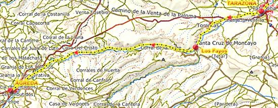 Proseguiamo a nord del Cementerio fino alla N-122. Si passa sotto e si segue la «Pista del Agua» che ci porta a Los Fayos, sotto la presa del embalse del Val.