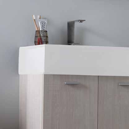 Volant ceramic wash basin 60x50x h 26 cm - Matt white. 2. Mobile sospeso 2 ante - finitura Rovere Chiaro 60x50xh 41 cm. Wall-hung cabinet with 2 doors - Light Oak finish 60x50xh 41 cm. 3.