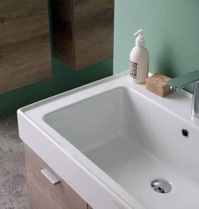 Trix ceramic wash basin 70x50x h 26 cm - Glossy White. 2. Mobile sospeso 2 ante - finitura Rovere Primitivo 70x50xh 41 cm.