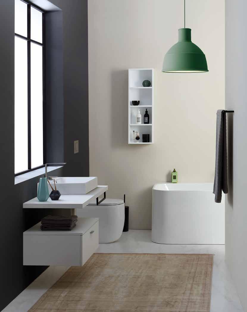 # 4 5. COLLECTION. CENTO 1. NEL BAGNO TRIONFA LA LEGGEREZZA COMPOSIZIONE QUATTRO. 1. Lavabo in ceramica Cento 60x45x h10 cm - Bianco Lucido.