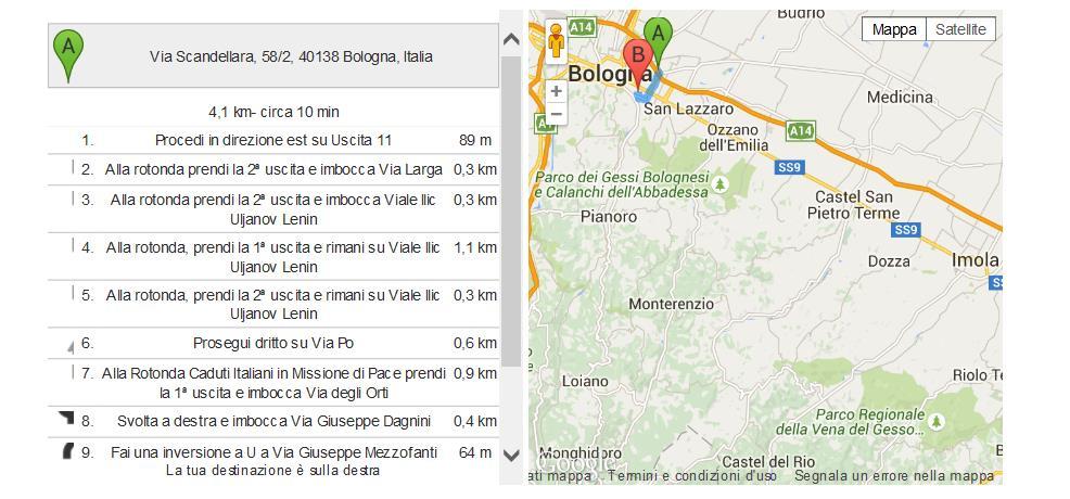 L utente visualizza attraverso la mappa la posizione e il percorso per raggiungere la struttura.