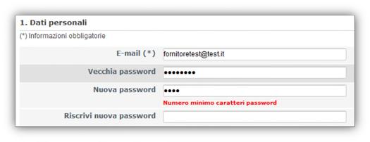 Inserire la password in base alla configurazione scelta dal cliente: che contenga almeno un numero,