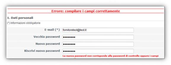 password differente da quella inserita nel campo Password, il sistema visualizza il messaggio