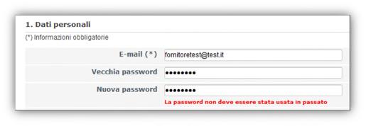 tra le n password già utilizzate recentemente e la verifica di tutti i vincoli legati ai parametri di configurazione.