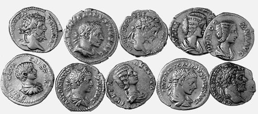 Severo, Elagabalo, Geta e Giulia Maesa; Antoniniano di Traiano Decio (2) e Filippo I