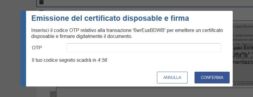 Una volta verificato il codice immesso viene generato il Certificato Disposable che viene apposto su tutti i punti firma del contratto di adesione ai Servizi Digitali.