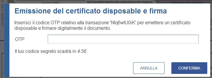 del Certificato Disposable Per proseguire, selezionare tramite spunta le condizioni