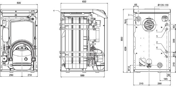 > ATLAS D SI UNIT DATI TECNICI > PUNTI DI FORZA Generatore ad alto rendimento a basamento con bruciatore ad aria soffiata a combustibile liquido a tre giri di fumo con camera di combustione bagnata