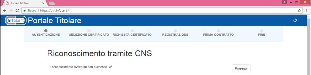 Se il riconoscimento della CNS/CRS avviene correttamente, per avviare la procedura di attivazione del