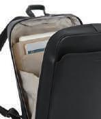 Organized laptop backpack with zipped front pocket. Adjustable leather shoulder straps.
