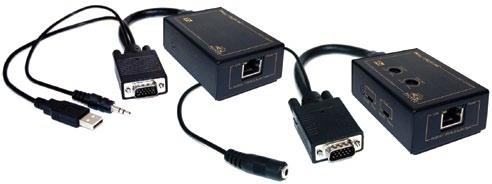 DISTRIBUTORI/AMPLIFICATORI VGA KD-CATCVA Il KD-CATCVA è un kit composto da ricevitore e trasmettitore su singolo cavo CAT5/6/7 per segnali VGA e component, audio stereo o mono su connettore jack da