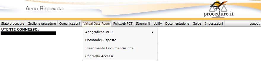 Gli utenti che hanno ricevuto le credenziali di accesso potranno effettuare il login direttamente dall home page del sito www.procedure.it tramite il pulsante Virtual Data Room. 2.