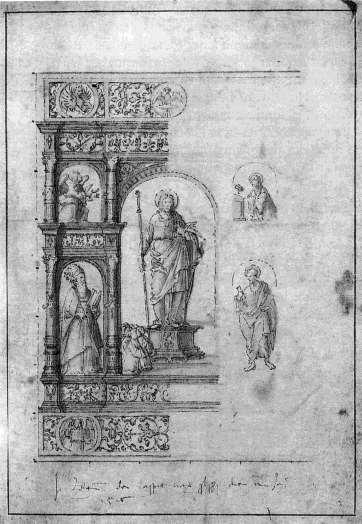 - 182 - sl. 130 Girolamo da Santa Croce, Crtež za poliptih sv. Jakov Stariji, sv. Petar i sv. Biskup (sv. Antun Pustinjak (?