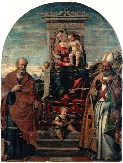 - 266-6 Izola, župna crkva sv. Mavra slika na bočnom oltaru Girolamo da Santa Croce 1537. Bogorodica s Djetetom, sv.