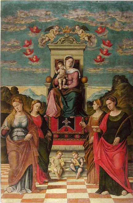 - 270-7 Kopar, franjevačka crkva sv. Ane slika na glavnom oltaru Girolamo da Santa Croce Oko 1535. 1540. Bogorodica s Djetetom, sv.