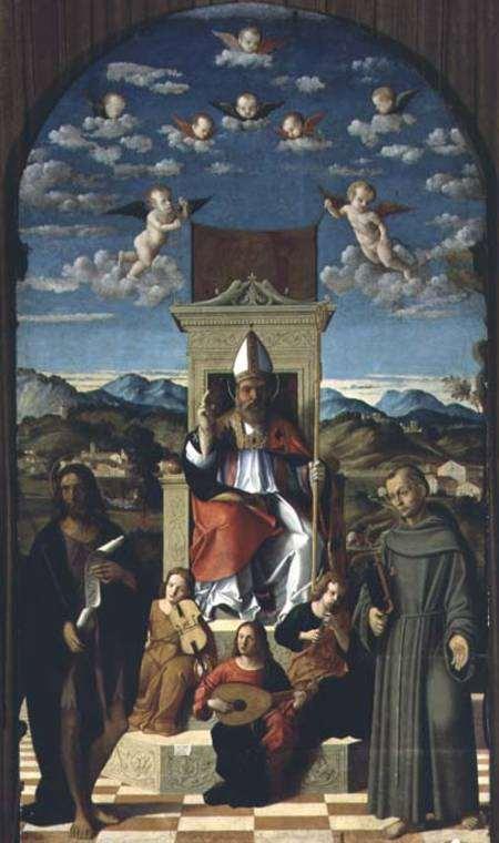 - 40 - sl. 12 Girolamo da Santa Croce, Sacra Conversazione, 1520., San Silvestro, Venecija Isti obrasci uočeni na djelima s početka Girolamove karijere ponavljaju se na njegovim kasnim djelima.