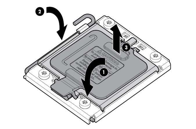 Rimuovere il coperchio. ATTENZIONE: Assicurarsi di chiudere la staffa di ritenuta dello zoccolo prima di chiudere la levetta di blocco del processore.