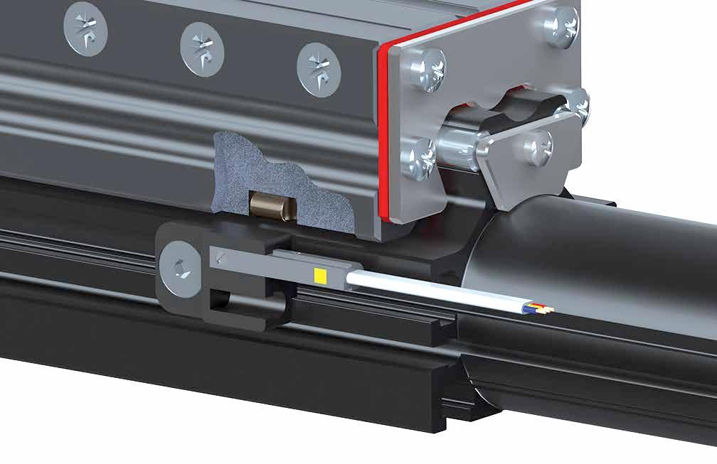 Sensors Extrastroke and zero position detection is made by magnetic proximity sensors (optional) fixed on the profile of the slide with special brackets.