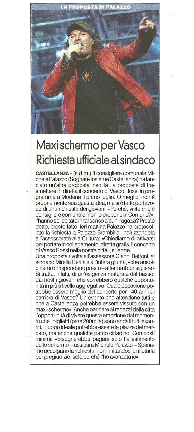 La proposta di Palazzo MAXISCHERMO PER VASCO RICHIESTA UFFICIALE AL SINDACO Cronaca